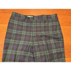 Vintage Flawed Black Watch Tartan Plaid Green Wool Pants Christmas 34